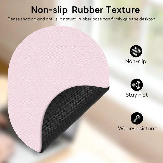 Alt view image 4 of 7 - Oval Mouse Pad 6x8in Non-Slip for Laptop,Pink | Portable water-drop mousepad with rubber non-slip base, smooth surface for precise cursor control, for travel and office