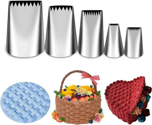 Main image of Suuker 5 Pieces Basketweave Piping Tips Set | Stainless Steel, Half Row Braided Flower Design, For Cupcakes, Cake, Cookie, 3D 1D 895 48 47