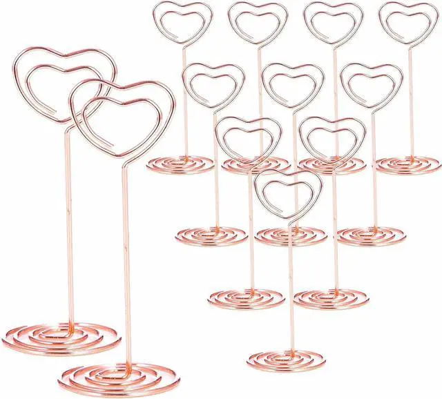Main image of 12pcs Table Number Holders Metal, 3.35 inch Place Card Stands for Wedding Centerpieces, Birthday Party - Table Card & Photo Picture Holders (Rose Gold-Heart Shaped)