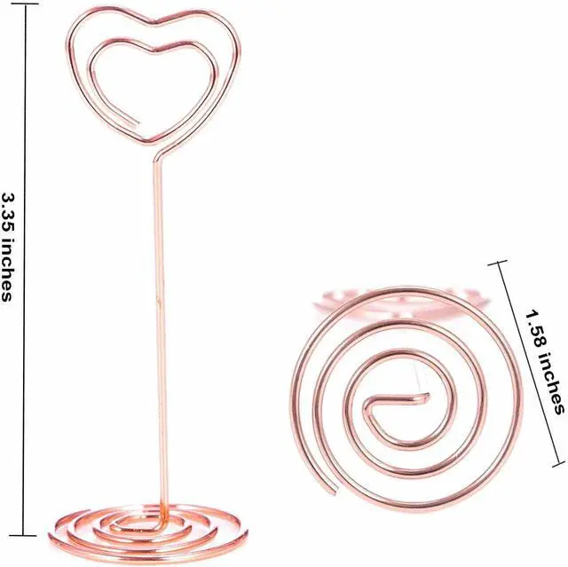 Alt view image 2 of 7 - 12pcs Table Number Holders Metal, 3.35 inch Place Card Stands for Wedding Centerpieces, Birthday Party - Table Card & Photo Picture Holders (Rose Gold-Heart Shaped)