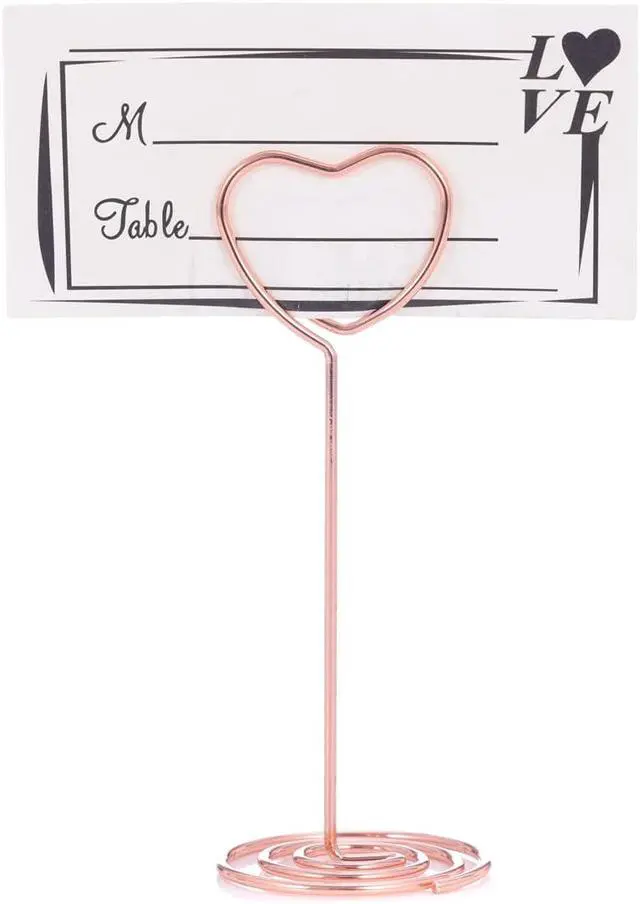 Alt view image 3 of 7 - 12pcs Table Number Holders Metal, 3.35 inch Place Card Stands for Wedding Centerpieces, Birthday Party - Table Card & Photo Picture Holders (Rose Gold-Heart Shaped)