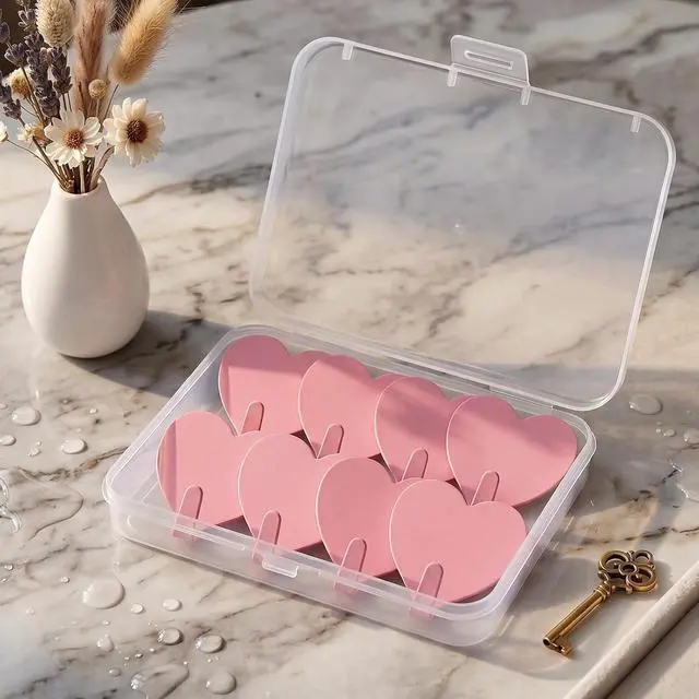 Alt view image 6 of 7 - 8-Pack Cute Adhesive Wall Hooks, Small Kawaii Heart Decor Hook for Hanging | Pink Purse Hangers for Room | Strong Stainless Steel Sticky Hooks for Keys, Bags, Towels, Hats, Rings | Fits Home & Office
