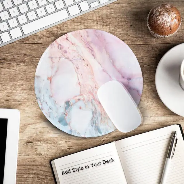 Alt view image 6 of 7 - ITNRSIIET Marble Round Mouse Pad Pink Marble Customized Premium-Textured Washable Desktop Protection Mouse Mat with Non-Slip Rubber Base 7.87×7.87×0.12 inches, Pink Marble