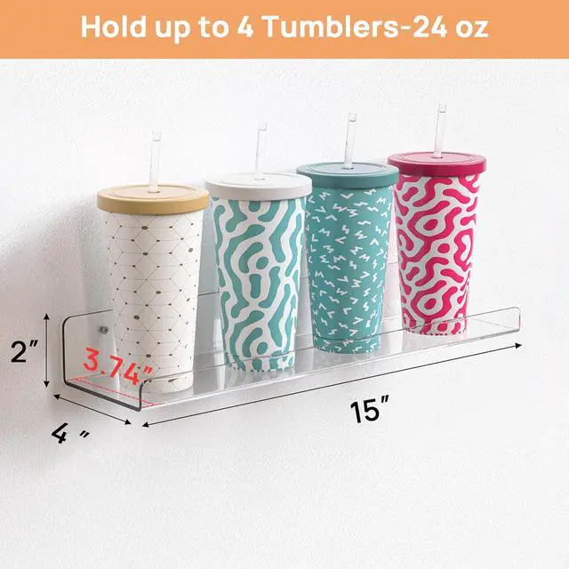 Alt view image 3 of 7 - upsimples 2 Pcs 15" Acrylic Shelves for Wall Display and Storage, Clear | Transparent Design Highlights Skincare, Perfume, Easy-to-Find Versatile Floating Shelves for Bathroom, Bedroom and Playroom