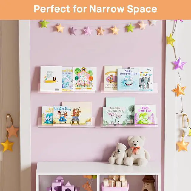 Alt view image 6 of 7 - upsimples 2 Pcs 15" Acrylic Shelves for Wall Display and Storage, Clear | Transparent Design Highlights Skincare, Perfume, Easy-to-Find Versatile Floating Shelves for Bathroom, Bedroom and Playroom