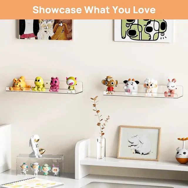 Alt view image 7 of 7 - upsimples 2 Pcs 15" Acrylic Shelves for Wall Display and Storage, Clear | Transparent Design Highlights Skincare, Perfume, Easy-to-Find Versatile Floating Shelves for Bathroom, Bedroom and Playroom