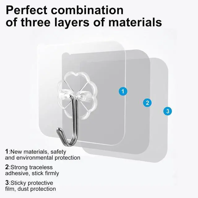 Alt view image 7 of 7 - Wall Hooks Heavy Adhesive Duty Holds 33lb Max (10) | Transparent Waterproof Oilproof Hooks for Bathroom Kitchen No Drilling Strong Adhesive Holds Towels Robes Coats Utensils