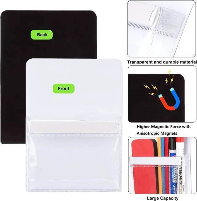 Alt view image 3 of 7 - CHUNNIAO Magnetic Pencil Holders,Whiteboard Accessory with Strong Magnets, Storage Pen Pocket for Your Fridge, School Locker, Office Cabinets, 2 Pack