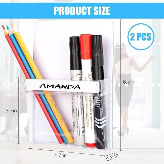 Alt view image 2 of 7 - CHUNNIAO Magnetic Pencil Holders,Whiteboard Accessory with Strong Magnets, Storage Pen Pocket for Your Fridge, School Locker, Office Cabinets, 2 Pack