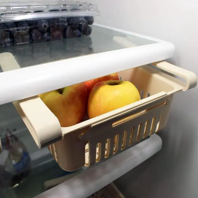 Alt view image 4 of 5 - Fenzer Adjustable Drawer for Fridge Kitchen Organizer Adjustable Kitchen Refrigerator Storage Rack Fridge Freezer Shelf Holder Pull-Out Drawer Space 2 Color (White/Cream)