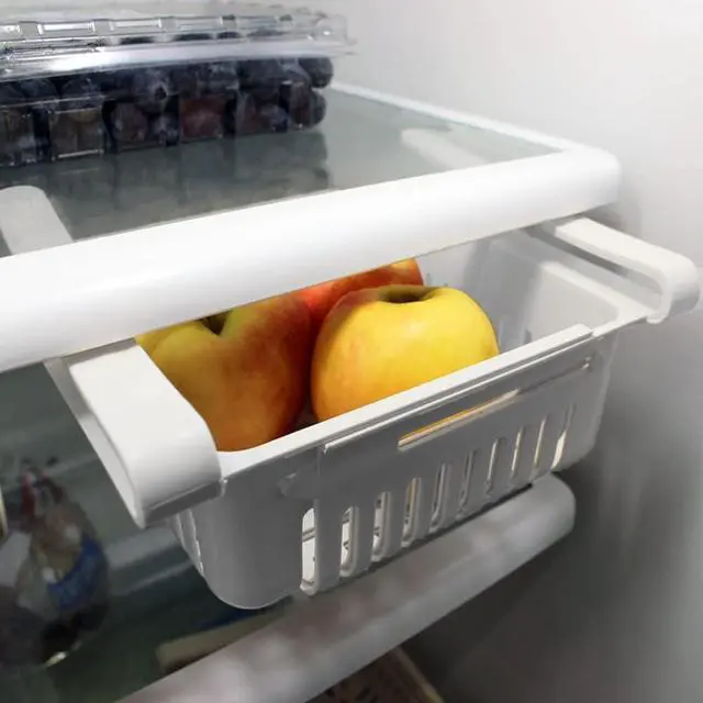 Alt view image 2 of 5 - Fenzer Adjustable Drawer for Fridge Kitchen Organizer Adjustable Kitchen Refrigerator Storage Rack Fridge Freezer Shelf Holder Pull-Out Drawer Space 2 Color (White/Cream)