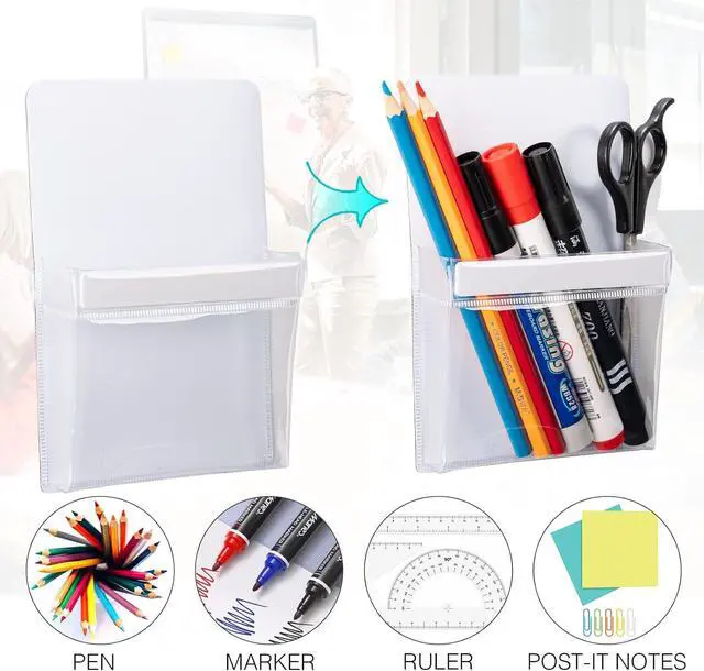 Alt view image 4 of 7 - CHUNNIAO Magnetic Pencil Holders,Whiteboard Accessory with Strong Magnets, Storage Pen Pocket for Your Fridge, School Locker, Office Cabinets, 2 Pack
