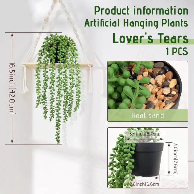 Alt view image 2 of 7 - Realistic Artificial String of Pearls Plant - Faux Hanging Succulent Trailing Plant with Black Pot, Natural-Looking Small Potted Faux Plant Indoor Outdoor for Home Office Shelf Decor