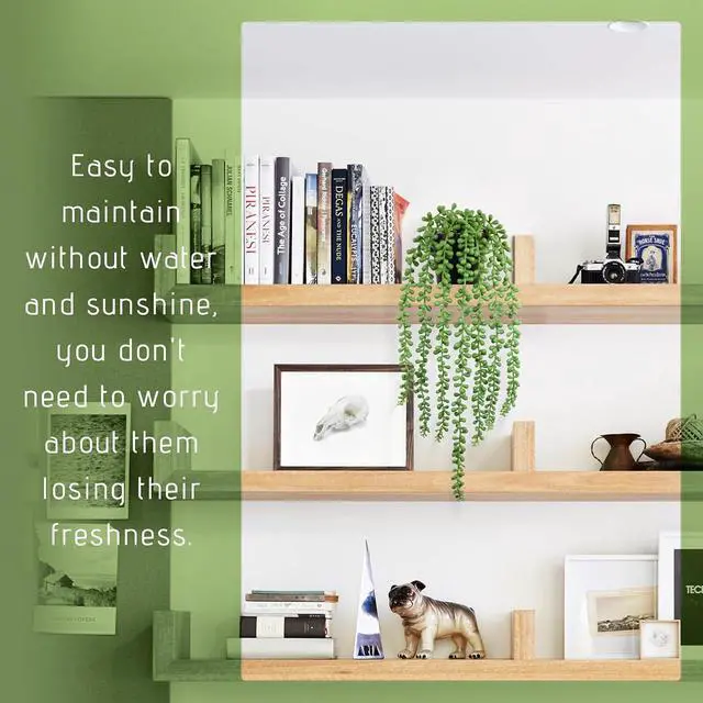 Alt view image 5 of 7 - Realistic Artificial String of Pearls Plant - Faux Hanging Succulent Trailing Plant with Black Pot, Natural-Looking Small Potted Faux Plant Indoor Outdoor for Home Office Shelf Decor