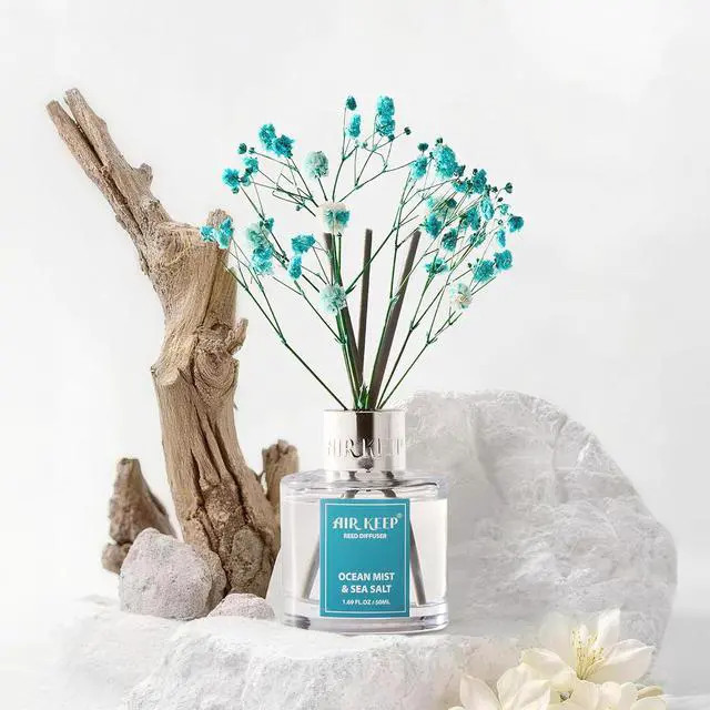 Alt view image 3 of 7 - Airkeep Reed Diffuser Set,1.69 fl oz (50 ml) - Ocean Mist&Sea Salt Oil Diffusers with 8 Reed Sticks,Home Fragrance Reed Diffuser for Bathroom Shelf DecorSALT