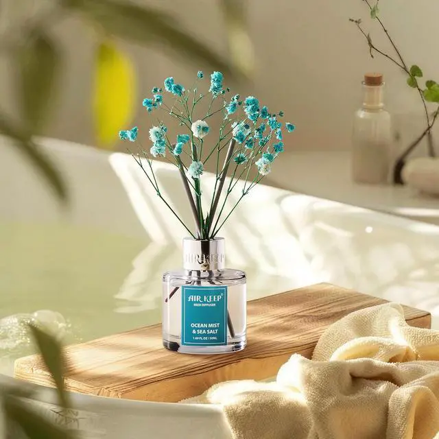 Alt view image 4 of 7 - Airkeep Reed Diffuser Set,1.69 fl oz (50 ml) - Ocean Mist&Sea Salt Oil Diffusers with 8 Reed Sticks,Home Fragrance Reed Diffuser for Bathroom Shelf DecorSALT