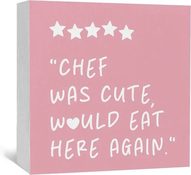 Main image of Pink Kitchen Accessories - Chef Was Cute Would Eat Here Again Sign, Cute Pink Trendy Kitchen Shelf Decor For Counter, Girly Chef Preppy Coquette Decor Wooden Sign For Home Counter