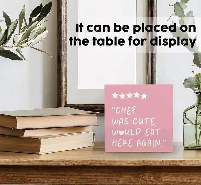 Alt view image 2 of 6 - Pink Kitchen Accessories - Chef Was Cute Would Eat Here Again Sign, Cute Pink Trendy Kitchen Shelf Decor For Counter, Girly Chef Preppy Coquette Decor Wooden Sign For Home Counter