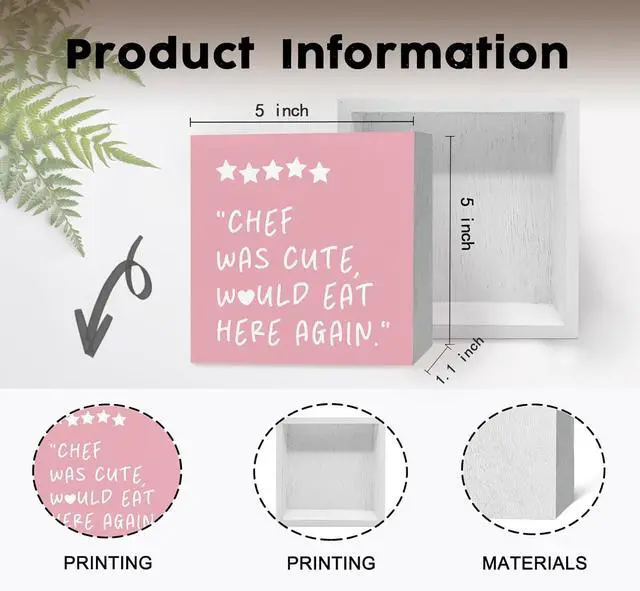 Alt view image 6 of 6 - Pink Kitchen Accessories - Chef Was Cute Would Eat Here Again Sign, Cute Pink Trendy Kitchen Shelf Decor For Counter, Girly Chef Preppy Coquette Decor Wooden Sign For Home Counter