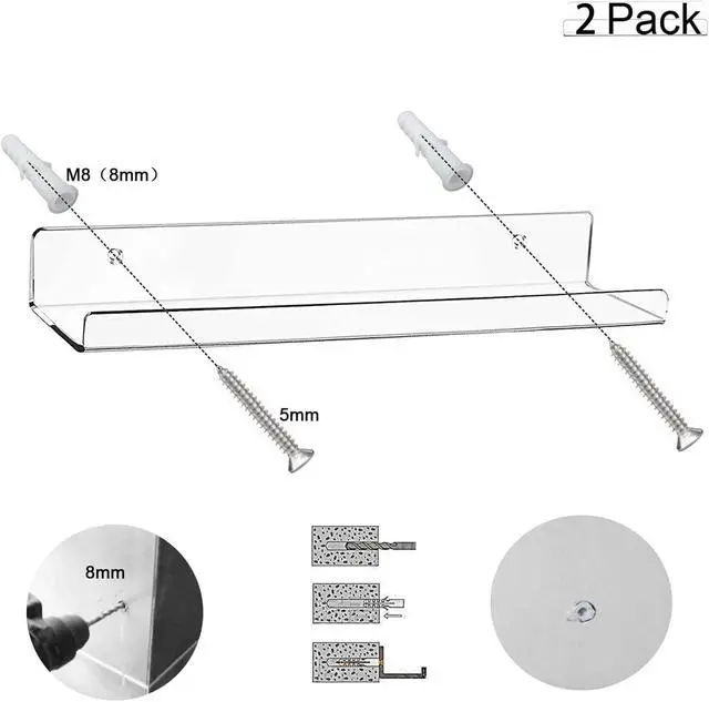 Alt view image 3 of 7 - Cerpourt Acrylic Floating Wall Ledge Shelf, Clear Bathroom Storage Shelves Display,Acrylic 15" Invisible Bookshelf (2pack)