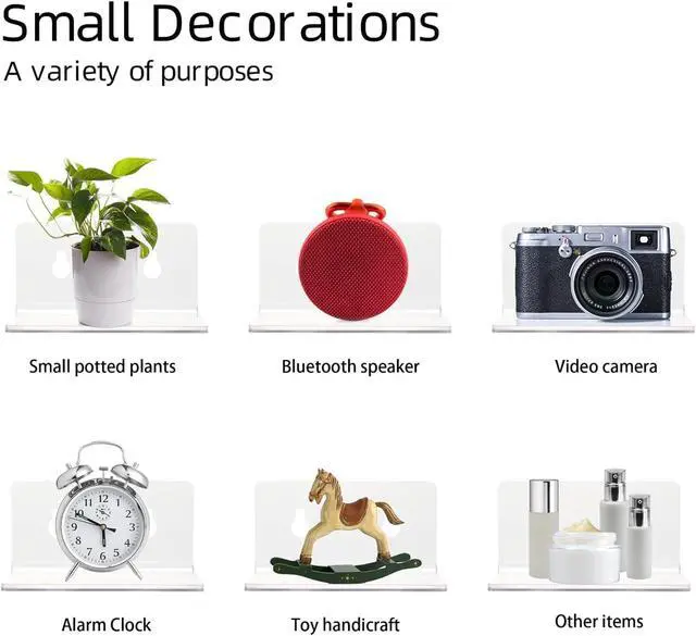 Alt view image 7 of 7 - Acrylic Wall Shelves,Clear 4 inch Floating Shelves for Display,Ledges Pop Figures,Plant,Tiny Wall Mounted Transparent Shelf Small Invisible Shelves with Adhesive for Bedroom Living Room Decoration