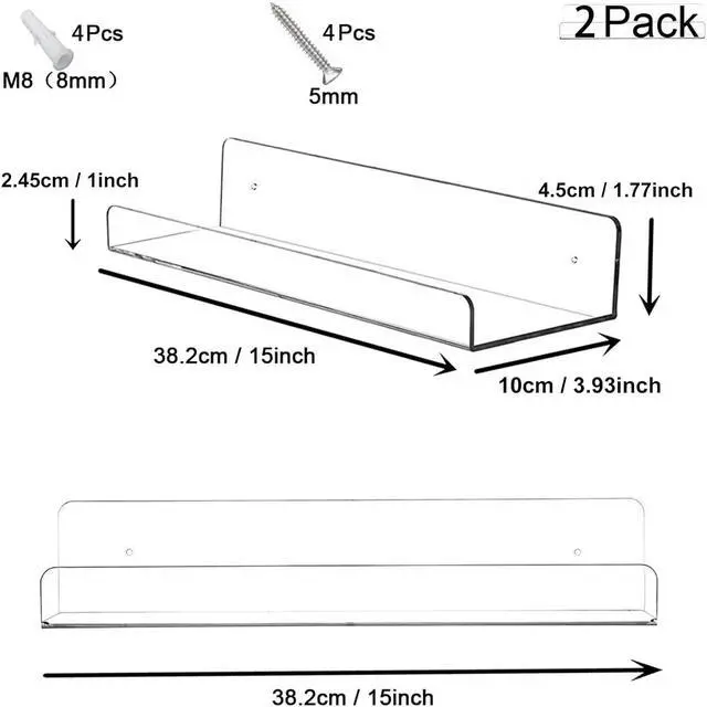 Alt view image 2 of 7 - Cerpourt Acrylic Floating Wall Ledge Shelf, Clear Bathroom Storage Shelves Display,Acrylic 15" Invisible Bookshelf (2pack)