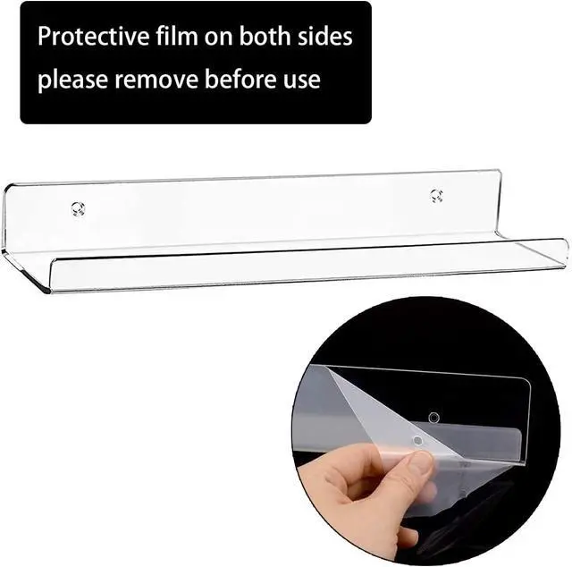 Alt view image 4 of 7 - Cerpourt Acrylic Floating Wall Ledge Shelf, Clear Bathroom Storage Shelves Display,Acrylic 15" Invisible Bookshelf (2pack)