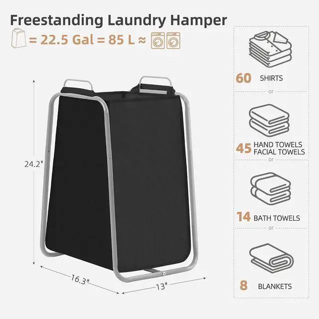 Alt view image 3 of 7 - STORAGE MANIAC Metal Rack Laundry Hamper, Large Laundry Basket with Convenient Handle, Freestanding Dirty Clothes Hamper for for Dorm, College, Small Space, Closet, Bedroom, Black