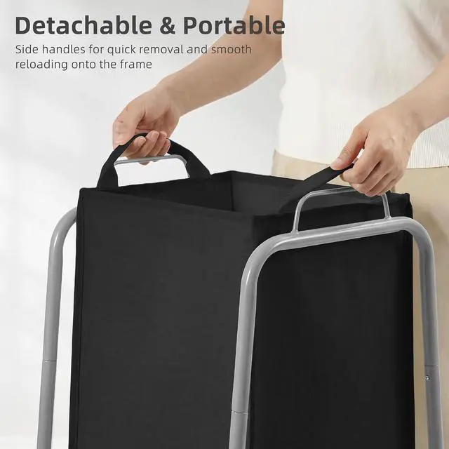 Alt view image 4 of 7 - STORAGE MANIAC Metal Rack Laundry Hamper, Large Laundry Basket with Convenient Handle, Freestanding Dirty Clothes Hamper for for Dorm, College, Small Space, Closet, Bedroom, Black