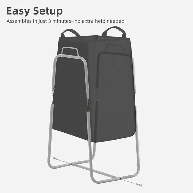 Alt view image 7 of 7 - STORAGE MANIAC Metal Rack Laundry Hamper, Large Laundry Basket with Convenient Handle, Freestanding Dirty Clothes Hamper for for Dorm, College, Small Space, Closet, Bedroom, Black