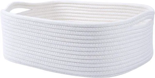 Main image of Woven Cotton Rope Storage Basket, Cube Changing Table Organizer for Closet Towels, Baby Nursery Bin, Small Dog Cat Toy Box, Gift Baskets empty (White)