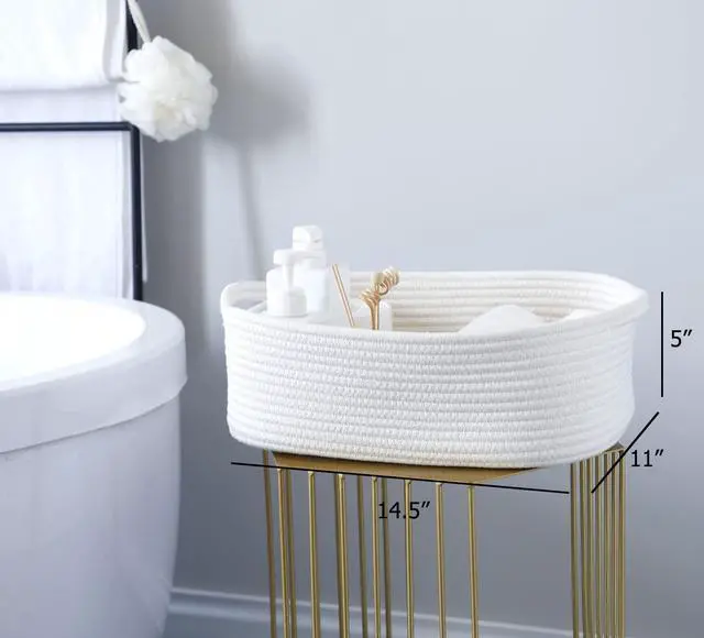 Alt view image 4 of 7 - Woven Cotton Rope Storage Basket, Cube Changing Table Organizer for Closet Towels, Baby Nursery Bin, Small Dog Cat Toy Box, Gift Baskets empty (White)