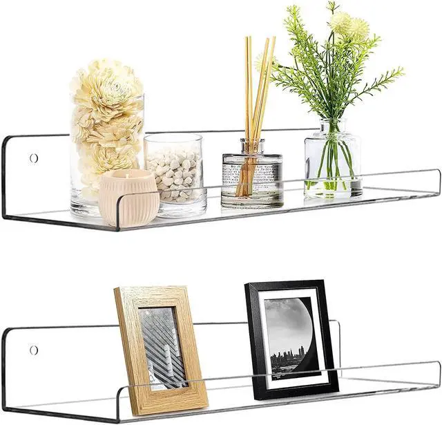 Alt view image 6 of 7 - Cerpourt Acrylic Floating Wall Ledge Shelf, Clear Bathroom Storage Shelves Display,Acrylic 15" Invisible Bookshelf (2pack)