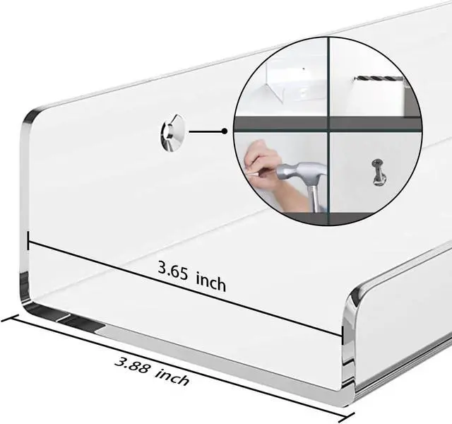 Alt view image 7 of 7 - Cerpourt Acrylic Floating Wall Ledge Shelf, Clear Bathroom Storage Shelves Display,Acrylic 15" Invisible Bookshelf (2pack)