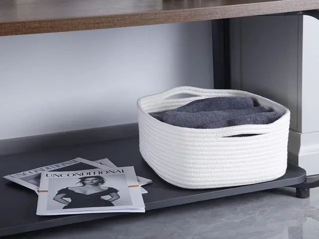 Alt view image 5 of 7 - Woven Cotton Rope Storage Basket, Cube Changing Table Organizer for Closet Towels, Baby Nursery Bin, Small Dog Cat Toy Box, Gift Baskets empty (White)