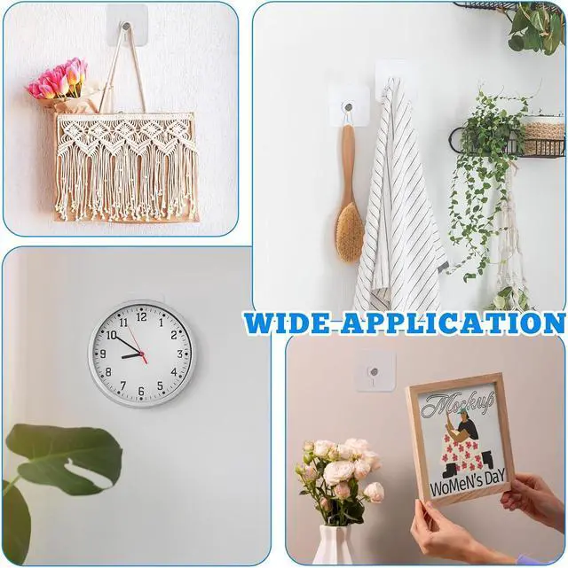 Alt view image 7 of 7 - Nogeqi 20 Pcs Self Adhesive Wall Hooks No Drill Hooks for Hanging, No-Trace Sticker Frame Hangers Without Nails for Mount Wall Shelf, Heavy Duty Adhesive Wall Hooks for Kitchen, Bathroom