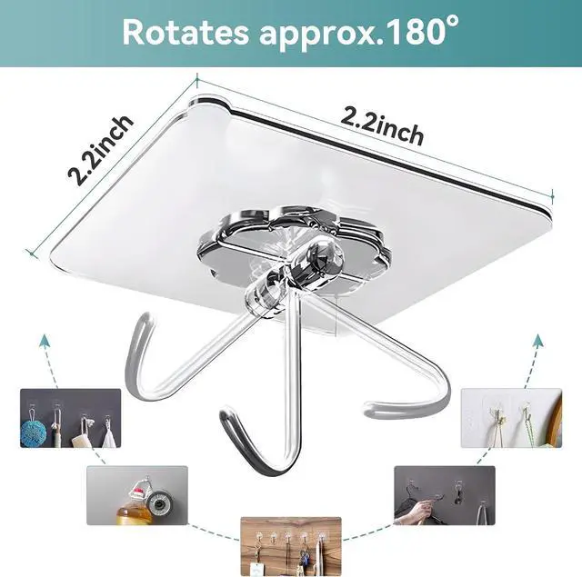Alt view image 2 of 7 - 28 Pack Sticky Hooks for Hanging Heavy Duty, Wall Hooks Adhesive, Clear self Adhesive Hooks for Wall, Kitchen, Bathroom, Shower & Ceiling