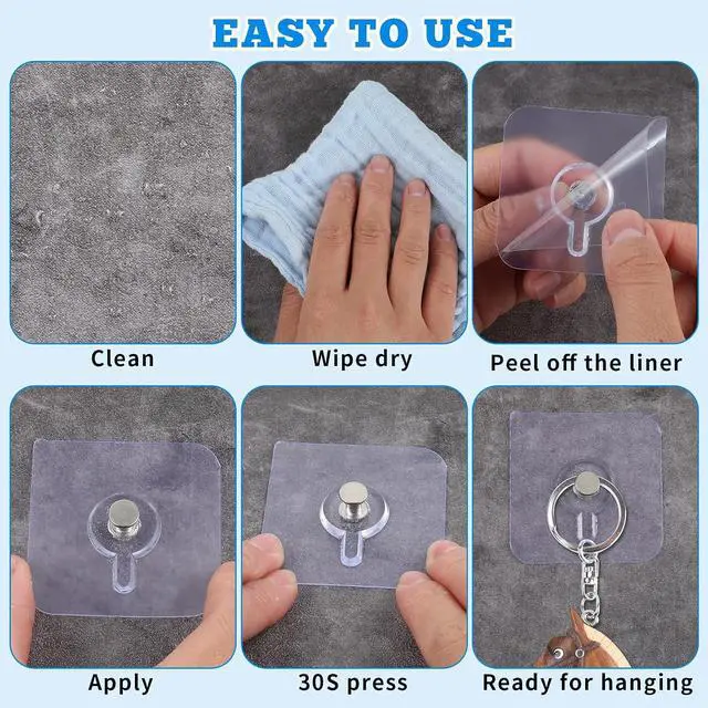 Alt view image 6 of 7 - Nogeqi 20 Pcs Self Adhesive Wall Hooks No Drill Hooks for Hanging, No-Trace Sticker Frame Hangers Without Nails for Mount Wall Shelf, Heavy Duty Adhesive Wall Hooks for Kitchen, Bathroom