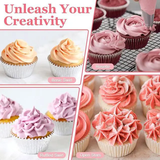 Alt view image 4 of 6 - Large 1M Open Star Stainless Steel Piping Tips, 3 Pieces | 20 Disposable Piping Bags, For Cake Decorating, Cupcakes Icing and Frosting