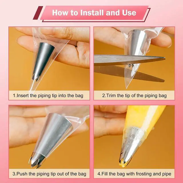 Alt view image 5 of 6 - Large 1M Open Star Stainless Steel Piping Tips, 3 Pieces | 20 Disposable Piping Bags, For Cake Decorating, Cupcakes Icing and Frosting