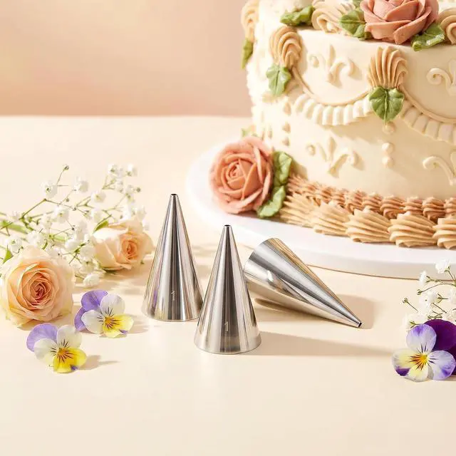 Alt view image 2 of 7 - #1 Piping Tip for Writing, 3 Pieces Cake Piping Tip Seamless Icing Tips Stainless Steel Cupcake Pipings Tips Elegance for Fine Details Frosting Macarons Dessert Cake Decorations
