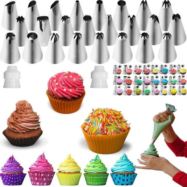Main image of Icing Piping Tips Set,Stainless Steel Frosting Piping Kit,Pastry Cake Decorating Tips Baking Tools For Cookies Cupcake Decorating Kit (27)