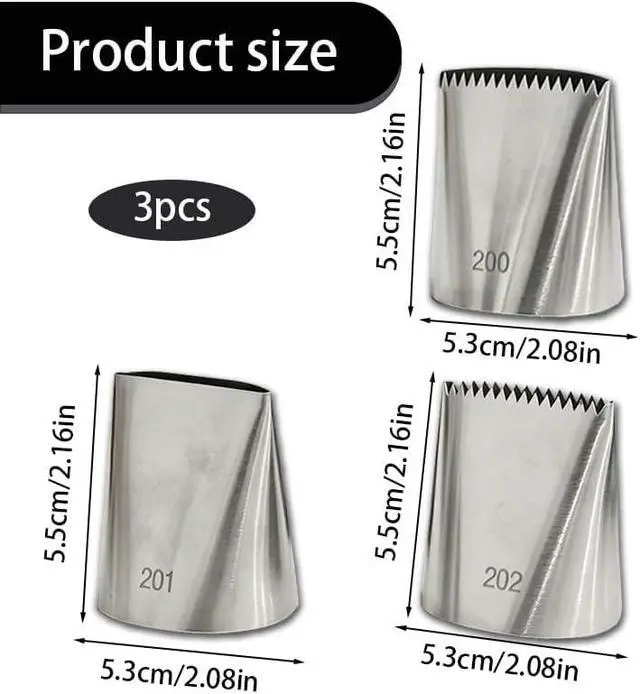 Alt view image 2 of 5 - 3 Pcs Frosting Piping Tips Set, Stainless Steel Baking Nozzles for Cake Cookie Fondant Decoration