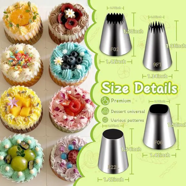 Alt view image 7 of 7 - Suuker 4 Pieces Extra Large Piping Tips Set (F02 F06 9FT R22L) | Stainless Steel, Round Star Square Wide Jumbo, Cake Cupcake Cookie Decorating, Eclair Churro Meringue