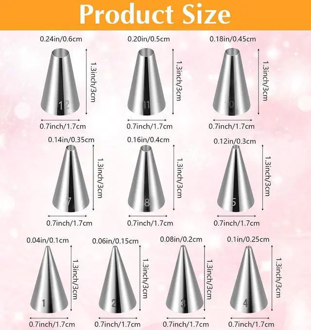 Alt view image 2 of 7 - 10Pcs Wilton Tips, 10 Sizes Round Wilton Piping Tips for Cookies | Stainless Steel, Professional Cake Decorating Tools, for Frosting, Icing & Russian Pastry