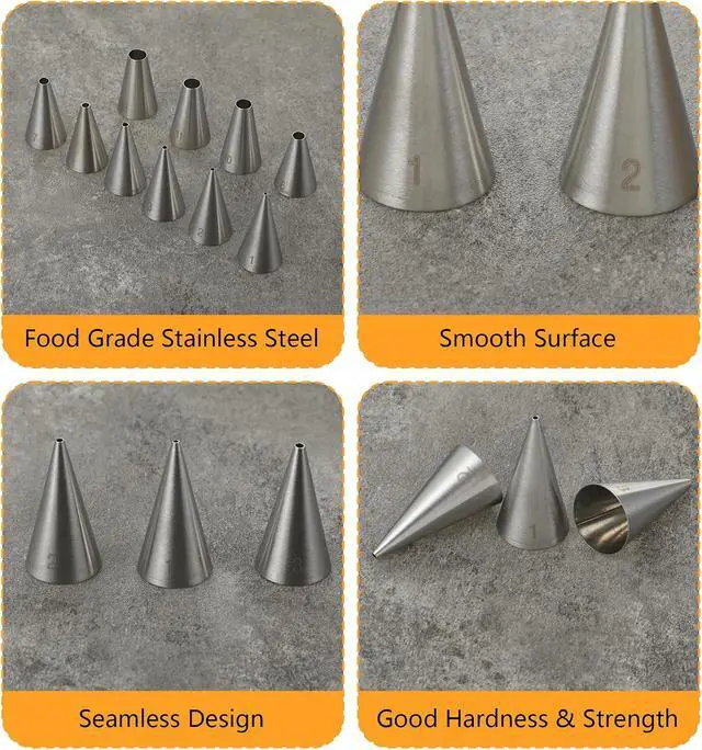 Alt view image 3 of 7 - 10Pcs Wilton Tips, 10 Sizes Round Wilton Piping Tips for Cookies | Stainless Steel, Professional Cake Decorating Tools, for Frosting, Icing & Russian Pastry