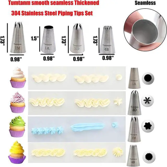 Alt view image 3 of 6 - Professional Large Piping Nozzles, 4pcs Stainless Steel Seamless Icing Piping Nozzle Tip Set for Cakes, Cupcakes and Baking