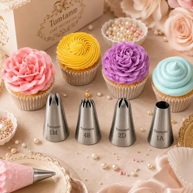 Alt view image 5 of 6 - Professional Large Piping Nozzles, 4pcs Stainless Steel Seamless Icing Piping Nozzle Tip Set for Cakes, Cupcakes and Baking