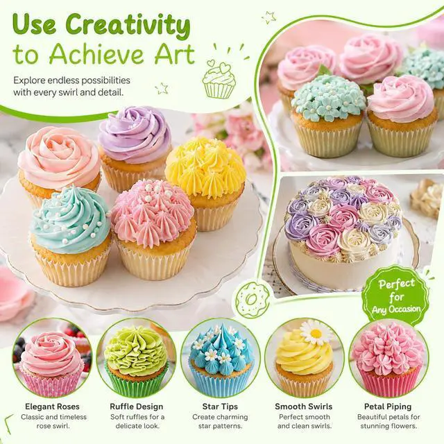 Alt view image 6 of 7 - #1M #2D #4B #6B Large Piping Nozzles, 4 pcs Stainless Steel Seamless Icing Piping Tips Set for Cupcakes and Baking