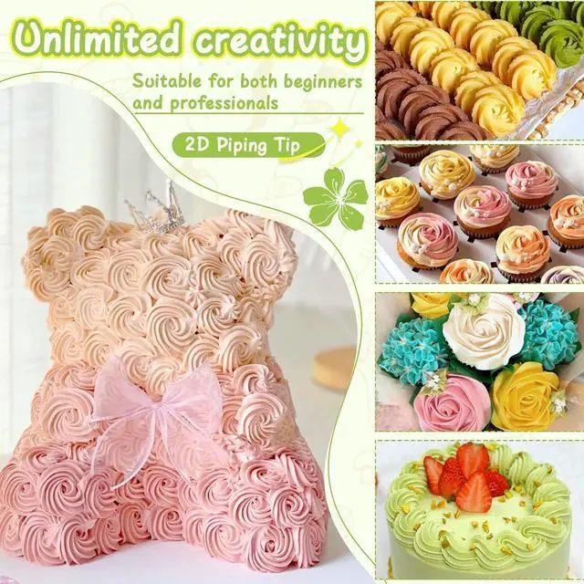 Alt view image 3 of 6 - Hendiy 3pcs 2D Cake Piping Tips with 20 Piping Bags | Large Piping Nozzles, Cookie Icing, Cupcakes, Buttercream, DIY Art